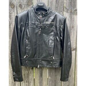 Women’s Harley Davidson Size Medium Leather Jacket buckles and studded accent